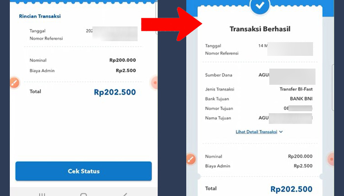 brimo cek status - transaksi berhasil