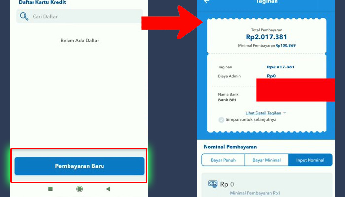 brimo pembayaran baru - total tagihan kartu kredit