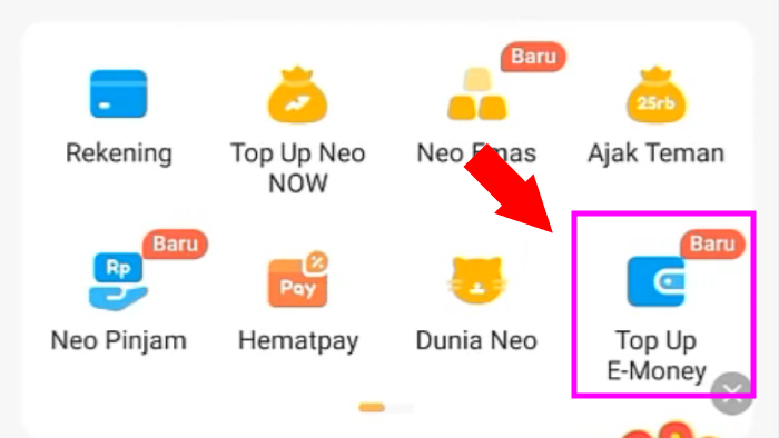 buka aplikasi neobank tap menu top up e money