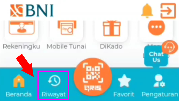 buka bni mobile tap menu riwayat