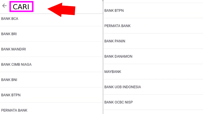 cari blu bank pada kolom pencarian daftar bank ovo