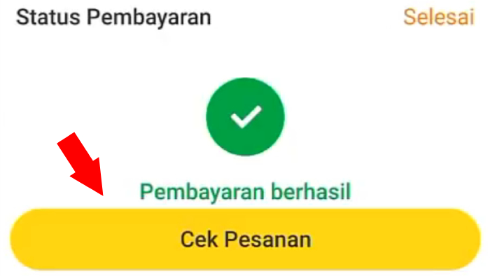 cek pesanan setelah status pembayaran berhasil di aplikasi neobank