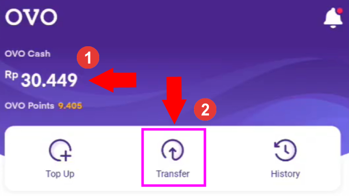 cek saldo ovo lalu tap menu transfer