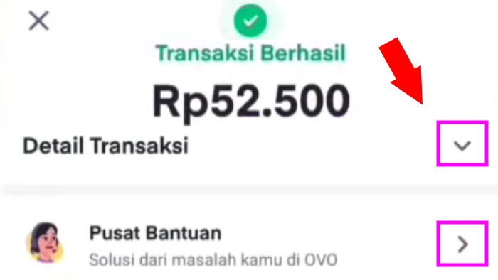 detail transaksi dan pusat bantuan ovo