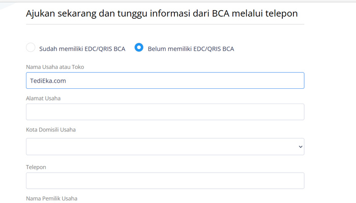 edc bca pengajuan isi data