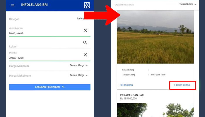 info lelang bri lakukan pencarian - lihat detail