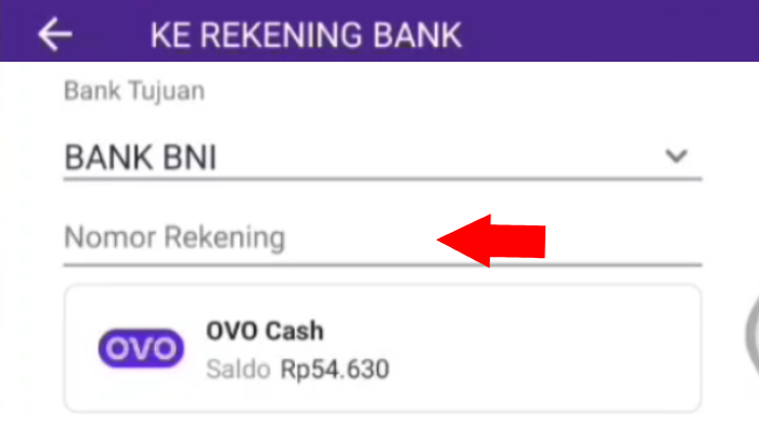 input no rekening bank bni yang ingin dikirim uang