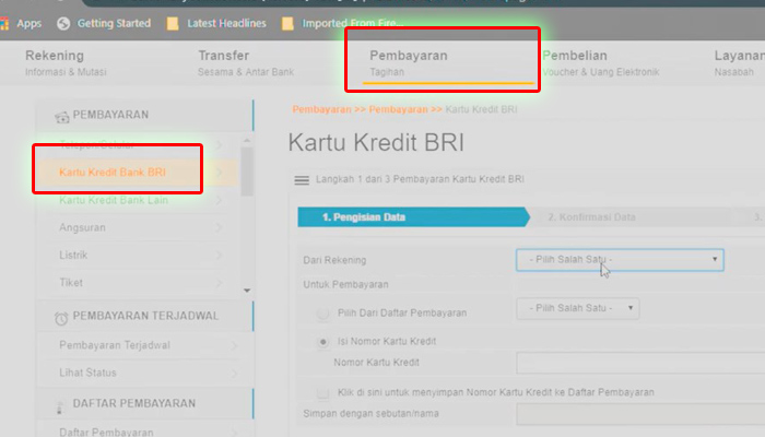 internet banking bri pembayaran - kartu kredit bank bri