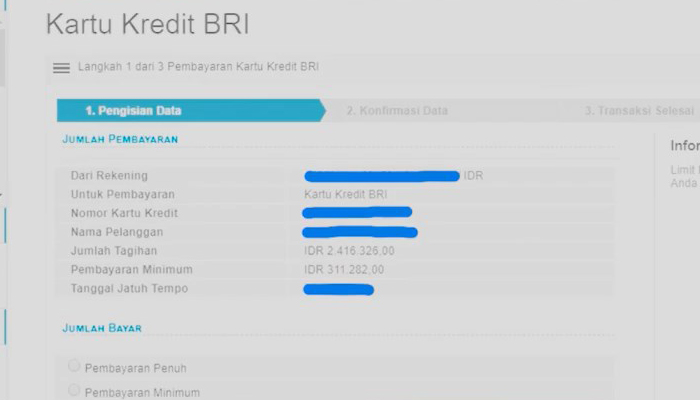 internet banking bri total tagihan