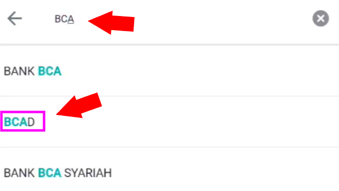 ketik bca dan pilih bcad dari hasil pencarian ovo