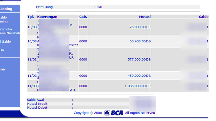 klikbca daftar mutasi rekening