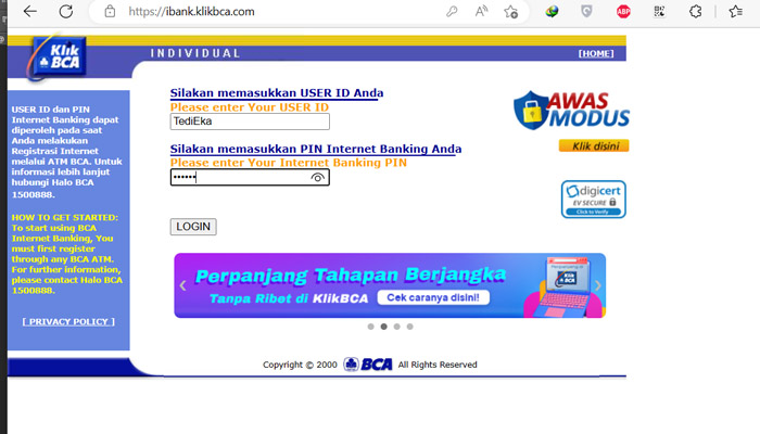 klikbca login