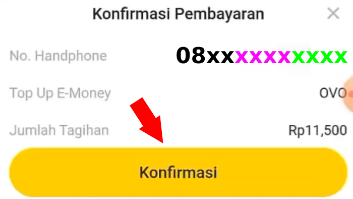 konfirmasi pembayaran pada aplikasi neobank