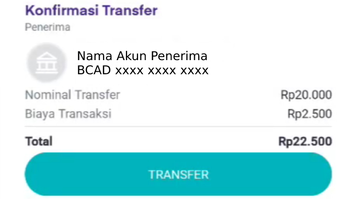 konfirmasi transfer dan tombol transfer ovo