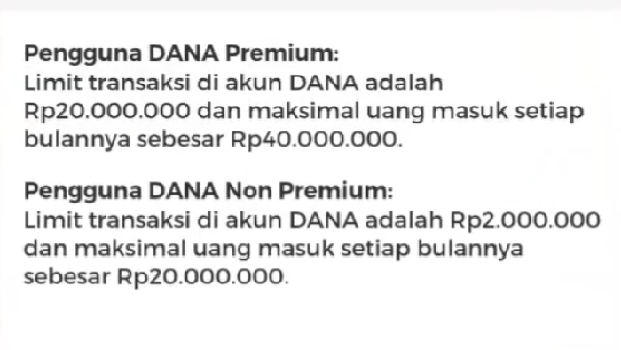 limit dana premium dan non premium