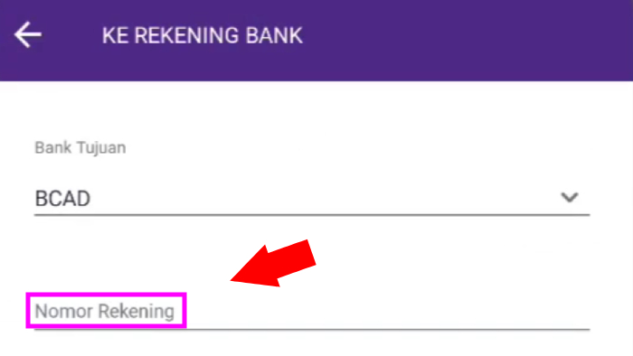masukan nomor rekening bcad ke kolom rekening bank ovo