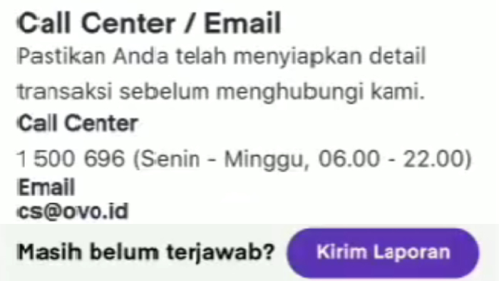 menu pusat bantuan call center email ovo