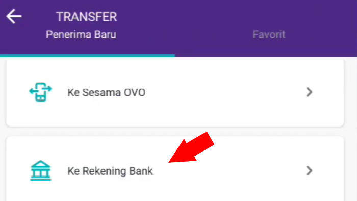 menu transfer ke penerima baru ke rekening bank