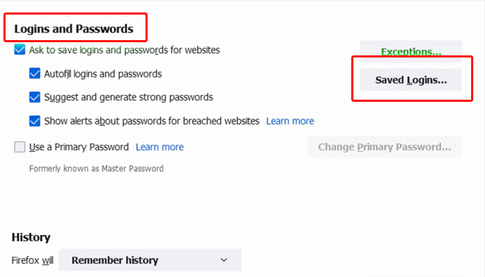 mozilla firefox saved logins