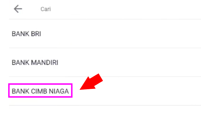 pilih bank cimb niaga dari daftar bank ovo