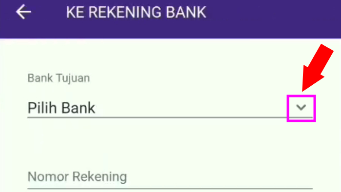 pilih bank di menu rekening bank ovo