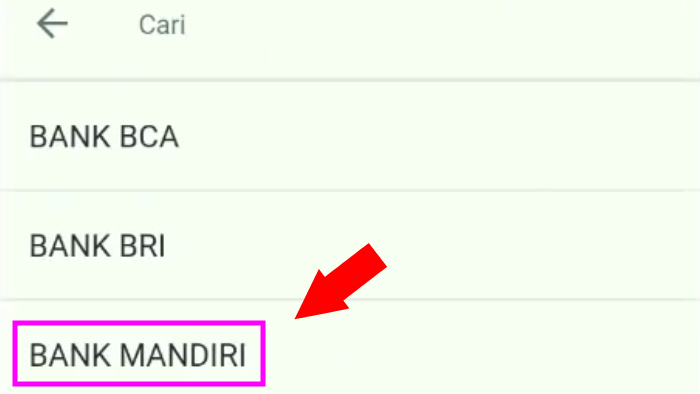 pilih bank mandiri di daftar bank ovo