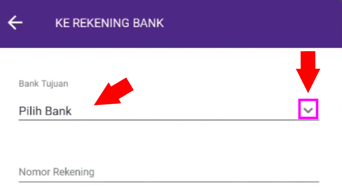 pilih bank tujuan pada menu ke rekening bank ovo