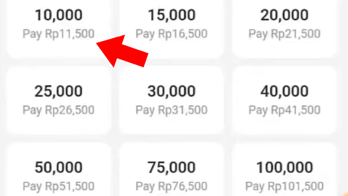 pilih nominal top up di aplikasi neobank