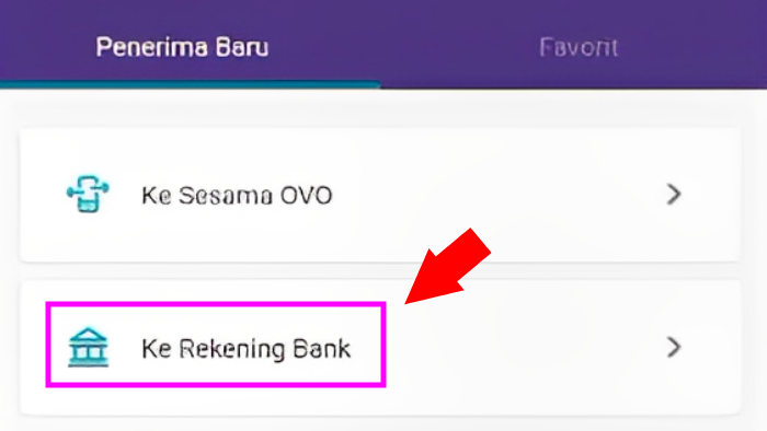 pilih penerima transfer dari transfer ke rekening bank di ovo