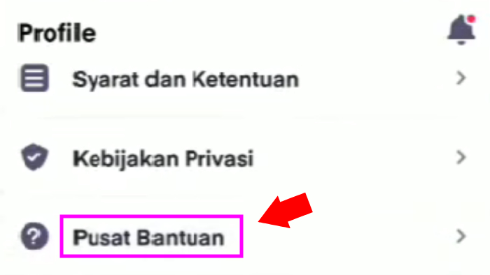 pusat bantuan pada halaman profile