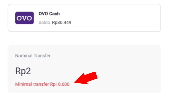 saldo ovo cash yang di transfer mesti 10000 ke atas