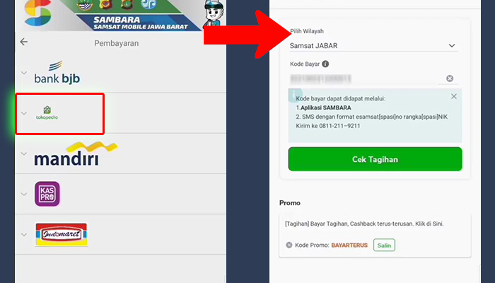 sambara tokopedia - cek tagihan