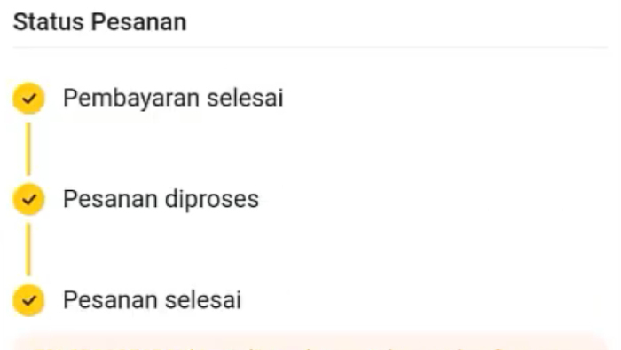 status pesanan pada aplikasi neobank