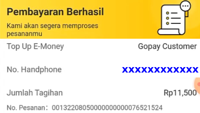 status transaksi dan no pesanan aplikasi neobank