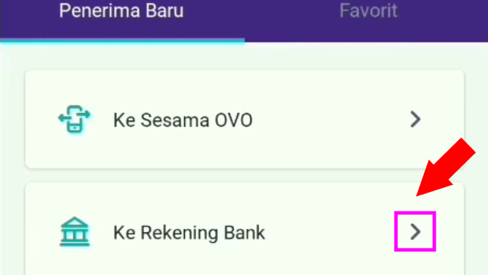 tap menu ke rekening bank sebagai penerima baru