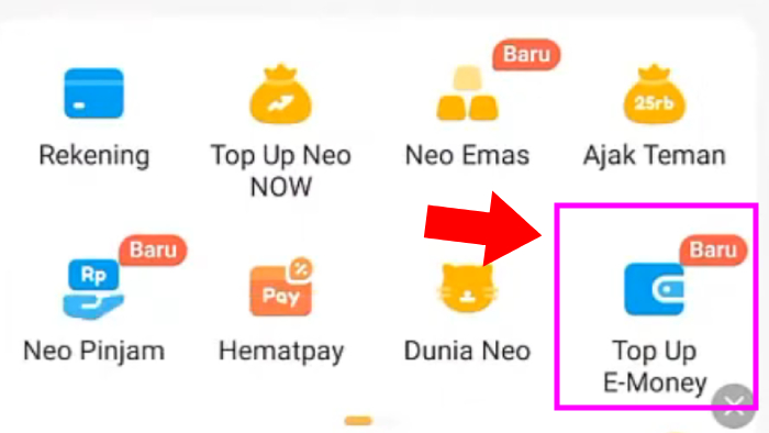 tap menu top up e money