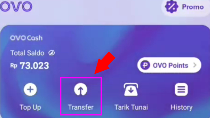 tap menu transfer di aplikasi ovo