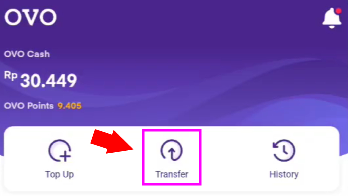 tap menu transfer ovo setelah saldo ovo cash cukup