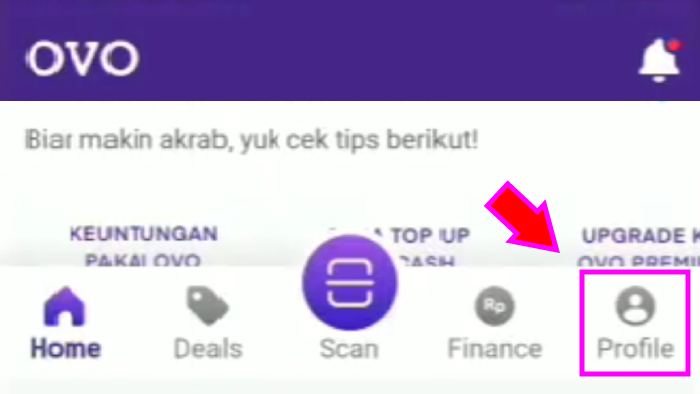 tap profil pada menu ovo