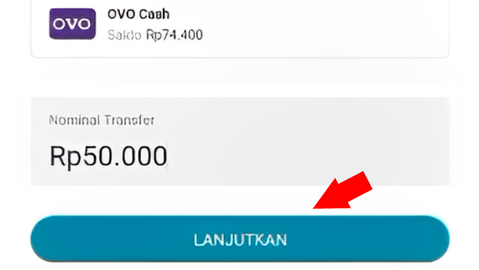 tap tombol lanjutkan setelah menentukan nominal transfer