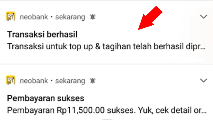 transaksi berhasil notifikasi neobank