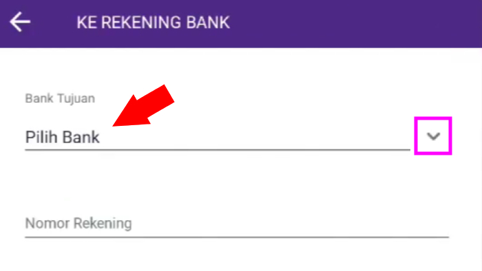 transfer dari ovo ke rekening bank tahap pilih bank