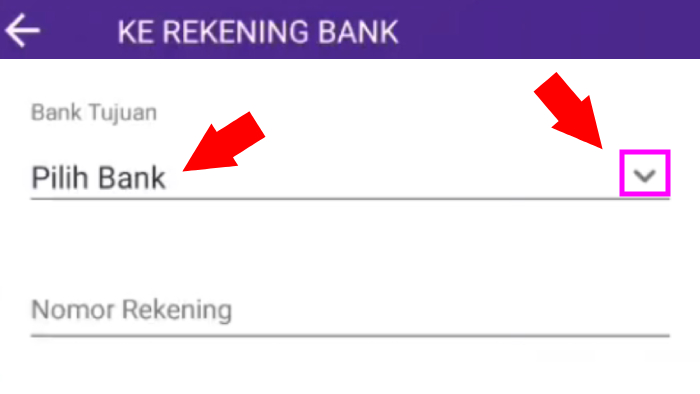 transfer ke rekening bank pilih bank terlebih dahulu