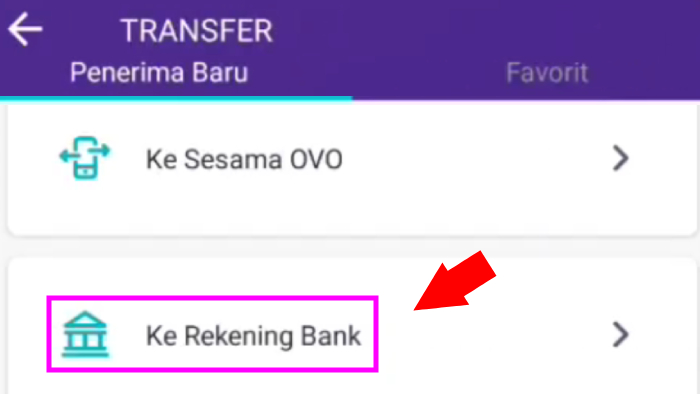 transfer penerima baru ke rekening bank di OVO