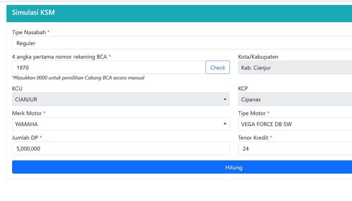 Simulasi Kredit Motor BCA