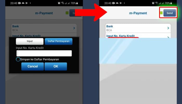 bca mobile input nomor kartu kredit - send
