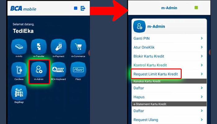 bca mobile m-admin - request limit kartu kredit