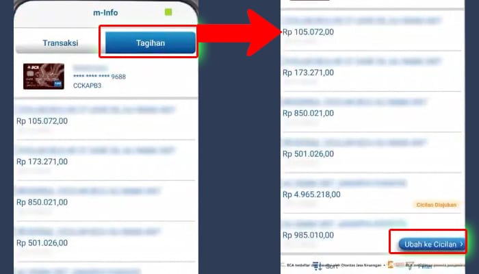 bca mobile tagihan - ubah ke cicilan