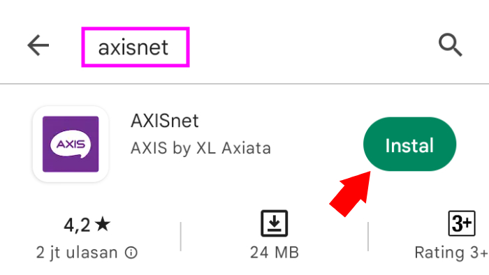 cari axisnet di play store dan install
