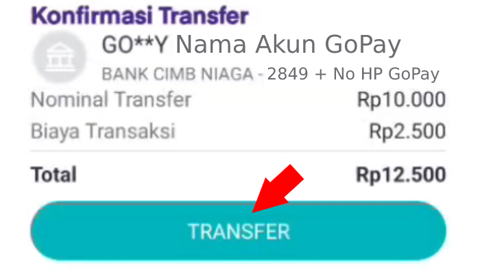 cek data penerima dan nominal transfer lalu konfirmasi transfer di ovo